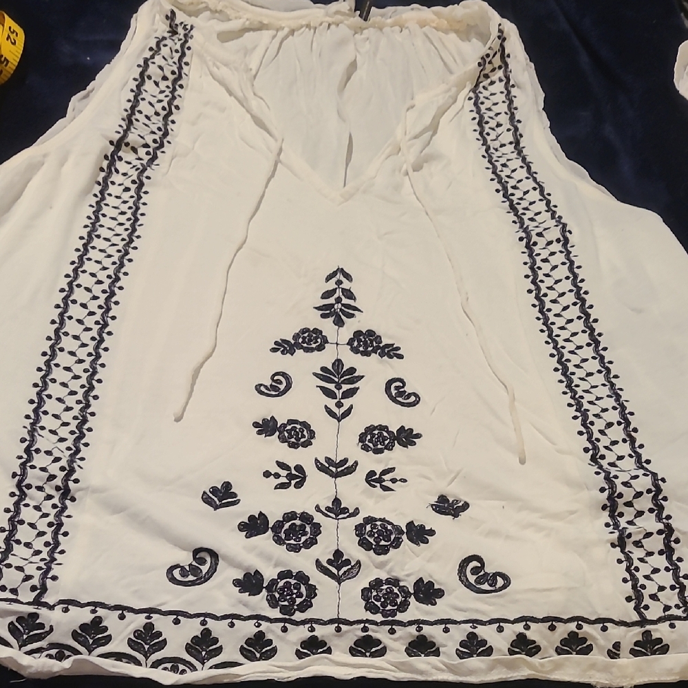 Anthropologie Cream and Black Embroidered Blouse